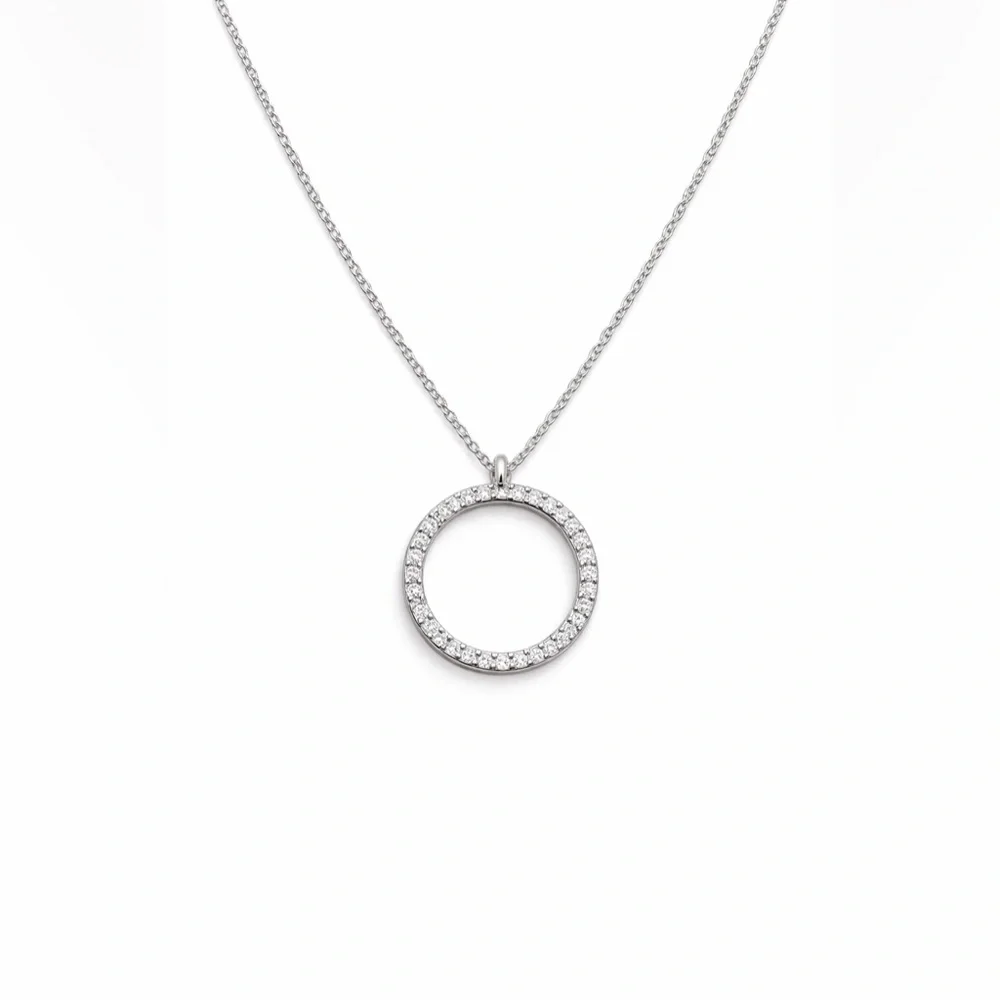 Signed MO 925 Sterling Pavé Diamond Eternity Circle Pendan 18